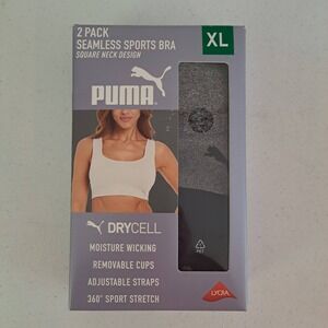 Puma Square Neck Sports Bra Women XL Grey Black New 2 Pack Seamless 817-239-CB5
